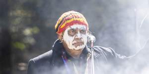Uncle Gary Murray speaks during a healing ceremony at Birrarung Marr in October 2022.