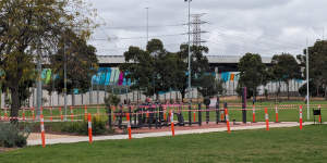 Donald McLean Reserve in Spotswood was taped off on Wednesday after asbestos-containing material was found.