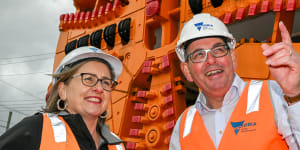 AndrewsThe Premier,Daniel Andrews,and Minister for Transport and Infrastructure,Jacinta Allan at the Victorian Tunnelling Centre in Chadstone in April