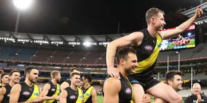 Dylan Grimes is chaired off in game 200.