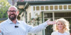Auctioneer George Alexander took bids from first home buyers for a Yarraville house.