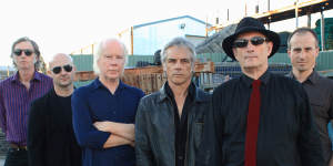 Radio Birdman today,from left:Jim Dickson (bass),Dave Kettley (guitar),Rob Younger (vocals),Deniz Tek (guitar),Pip Hoyle (keyboards),Nik Reith (drums).