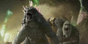 Godzilla,left,and Kong in a scene from “Godzilla x Kong:The New Empire.” 