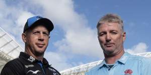Simon Cron,left,with NSW coach Darren Coleman.