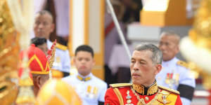 Thailand's King Maha Vajiralongkorn takes part in the funeral of his father,King Bhumibol Adulyadej in Bangkok on Thursday.