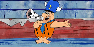 Not a troll:cartoon character Fred Flintstone with a megaphone.