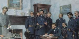 Ulysses Grant (seated right) suffered a migraine the day Confederate general Robert Lee (seated left) signed the surrender at Appomattox Courthouse in April 1865,effectively ending the American Civil War.