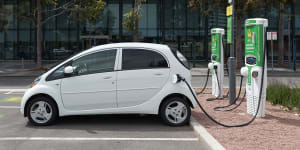 Electric car electric vehicle charging fast charger in Adelaide. 