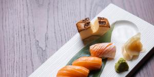 Salmon,salmon belly and tamago sushi