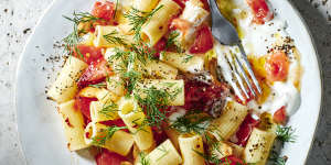 15-minute preserved lemon and tomato pasta.