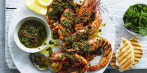 ***EMBARGOED FOR GOOD WEEKEND,MARCH 13/21 ISSUE*** Karen Martini recipe:BBQ prawns with chermoula Photograph by William Meppem (photographer on contract,no restrictions)ÃÂ 