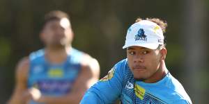 Josiah Pahulu during a Gold Coast Titans NRL training session.