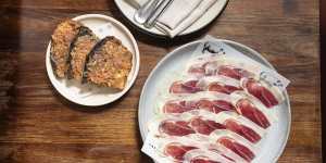 Jamon Iberico with pan Catalan.