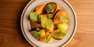 Smashed melons with orange kosho and mustard oil.