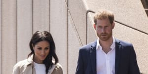 Harry and Meghan outside the Sydney Opera House during their visit in 2018. 