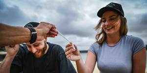 Alex Swanson and Francesco Faustino are two of the AUSMAP volunteers collecting data on plastic pollution in Australian waterways.