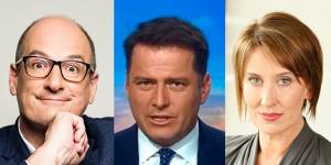 Breakfast rivals:Sunrise's David Koch (left),Today's Karl Stefanovic and News Breakfast's Virginia Trioli.