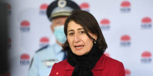 SMH News. Photo- Covid 19 NSW Government Daily Update. NSW Premier Gladys Berejiklian at the briefing. Photo by Peter Rae Monday 28 June 2021