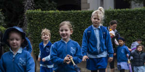 Annandale Public school students arriving at school on Monday morning.
