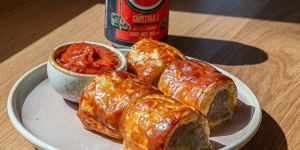 The Prince Hotel's sausage rolls with homemade tomato sauce. 