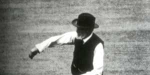 The only known photograph of Tom Garrett bowling.