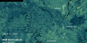 The Hunter River flood as shown by ICEYE satellite imagery. 