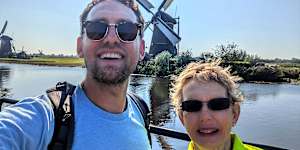 Mother-son bonding … scenic stops along the Amsterdam to Bruges trail.