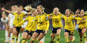 Nathalie Bjorn and her Sweden teammates celebrate a win for the ages.