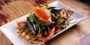 Seafood at Claypots in St Kilda,such as chilli crabs with mussels,is a hot favourite for artists on tour.