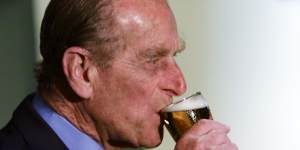 Prince Philip enjoying a beer at the Boags brewery in Launceston in 2000. 