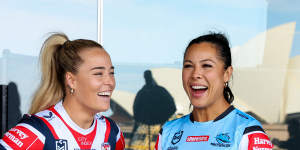 Roosters captain Isabelle Kelly and Sharks captain Tiana Penitani ahead of the NRLW grand final on Sunday.