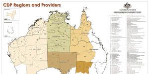 A map of CDP regions,from the National Indigenous Australians Agency website.