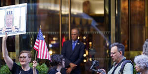 Protesters in front of Trump Tower in New York after the raid on his Mar-a-Lago estate.