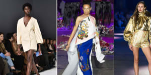 Index image for Fashion Week wrap. From left:Bianca Spender,Jordan Gogos/Akira Isogawa,Alemais