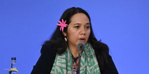 Tina Stege,climate envoy for the Marshall Islands,speaks at COP26 in Glasgow,Scotland. 