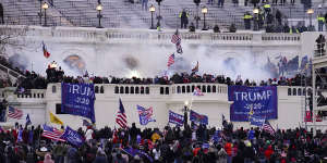 Violent rioters,loyal to then-president Donald Trump,storm the Capitol in Washington,on January 6,2021.