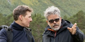 Cruise and Christopher McQuarrie on the set of the new Mission:Impossible film.
