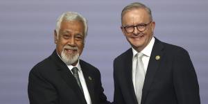Timor-Leste Prime Minister Xanana Gusmao with his Australian counterpart,Anthony Albanese.