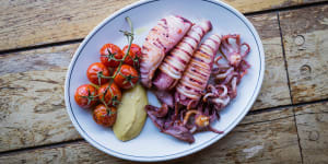 Go-to dish:Wood-fired squid,aioli and cherry tomatoes.