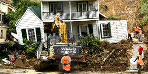 A property in Remuera,Auckland,after being hit by a landslide following torrential rainfall on Friday.