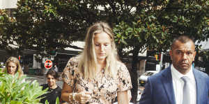 Kurtley Beale arrives at court on Tuesday with his wife,Maddi Beale.