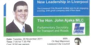 John Ajaka and Ned Mannoun headlined a Liberal fundraiser for the Liverpool branch in 2011. 