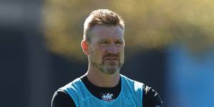 Nathan Buckley at Magpies training at the Holden Centre on Wednesday. 