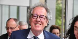 Geoffrey Rush outside the Federal Court in November.