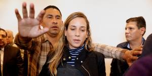 Andrea Gonzalez attends a press conference on behalf of the campaign while wearing a bulletproof vest,in Quito,Ecuador,on Thursday.