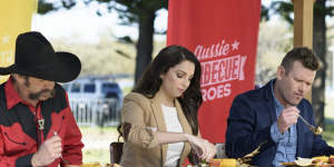 The judges of Aussie Barbecue Heroes give dishes from a challenge the taste test.