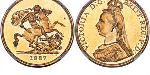An 1887 Australian gold £5 coin struck at Sydney Mint sold at auction in Dallas,Texas,on Friday morning for $US660,000.