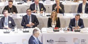 Victoria Premier Daniel Andrews and his fellow state leaders listen to the prime minister’s opening address.