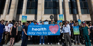 ‘Say no to gas’:WA doctors rally at Parliament House