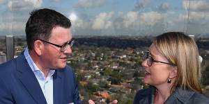 Daniel Andrews and Jacinta Allan announcing the Suburban Rail Loop in Box Hill in 2018.